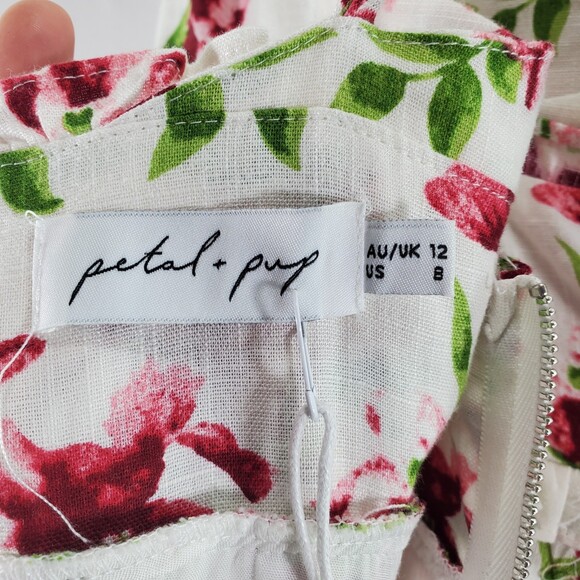 US 8 Petal & Pup Fyrsil Dress White Floral Rayon Linen Midi Length Sleeveless - Picture 6 of 13